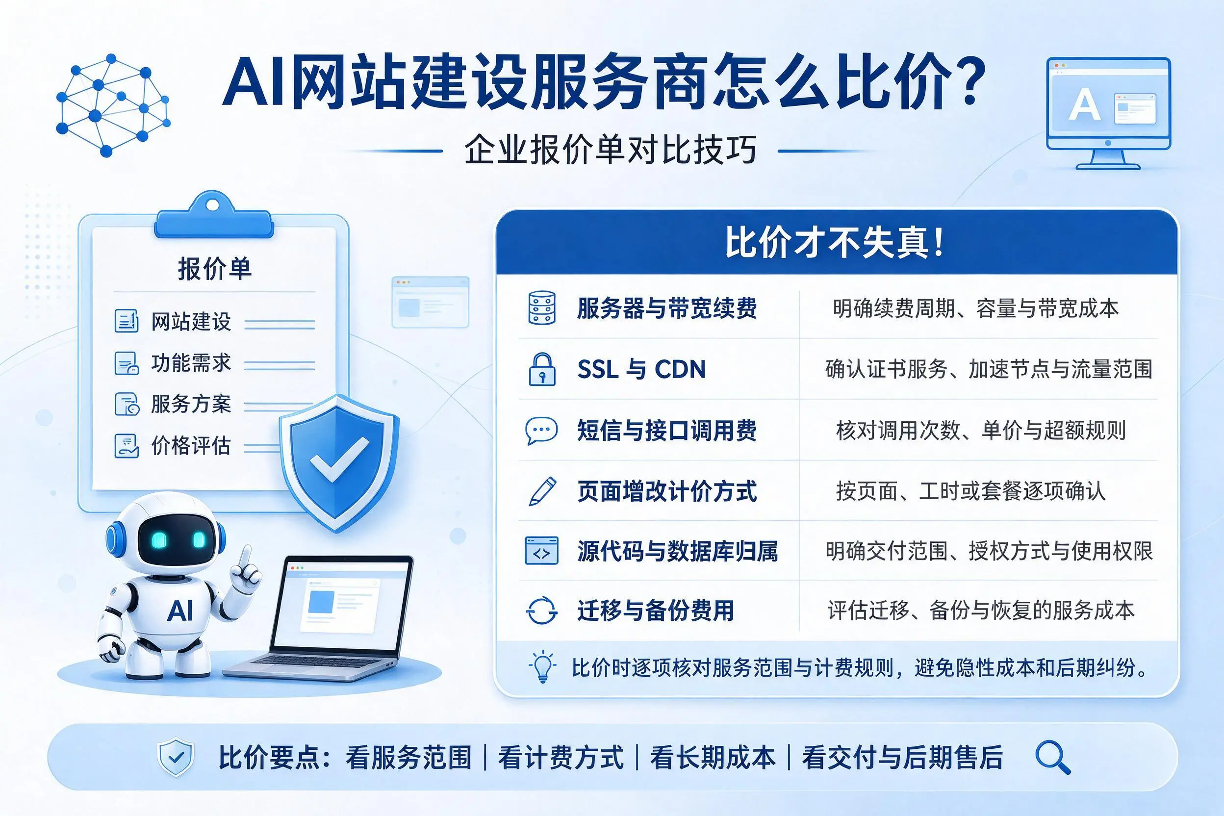 AI网站建设服务商怎么比价?台州企业报价单对比技巧